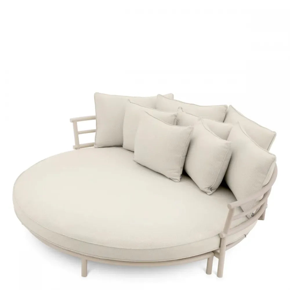 Canapea rotunda din Metal Bej si Stofa Alb/Gri H85xD210cm Laguno  Eichholtz