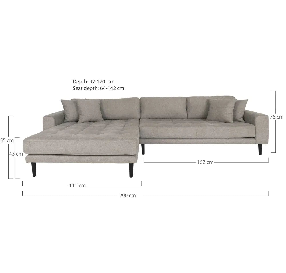Coltar orientare stanga cu picioare din Lemn de fag Negru tapitat cu Stofa Bej L290xH76cm Lido