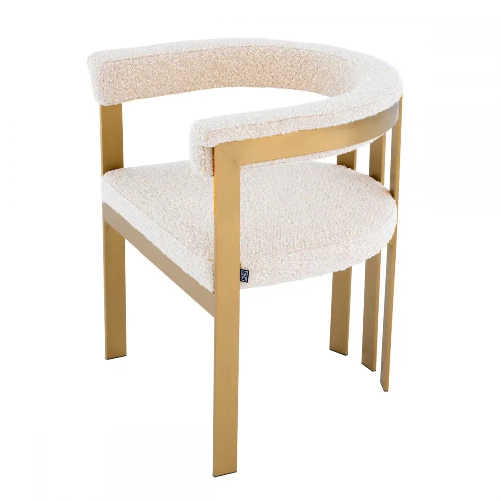 Scaun tapitat cu Stofa boucle Crem cu picioare din Metal Alama H73xL61xA56cm Clubhouse Eichholtz