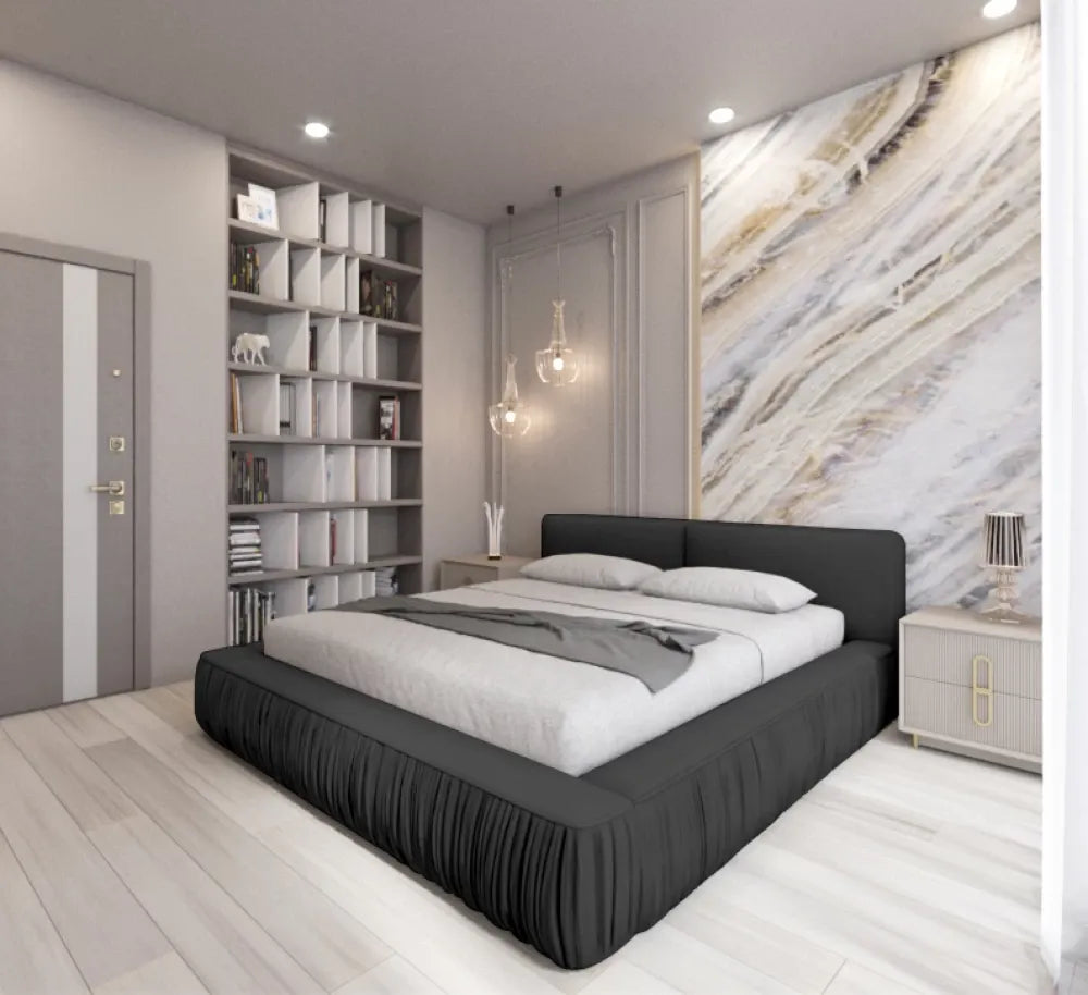 Pat 160x200cm tapitat cu Catifea Negru Naomi