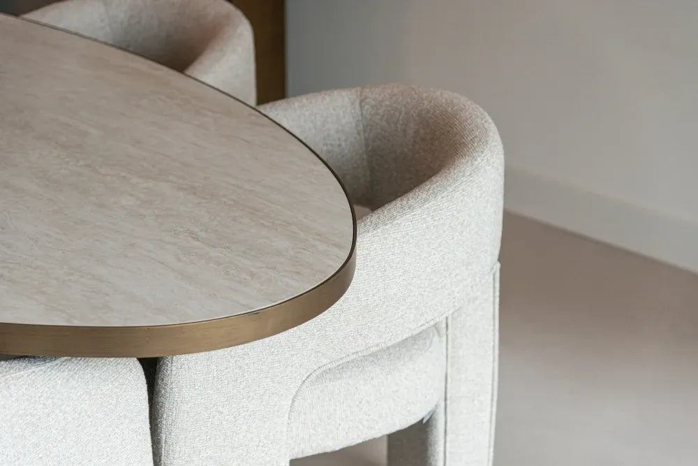 Masa din MDF/Metal Alb/Auriu si Ceramica Alb L230xH75cm Tivoli