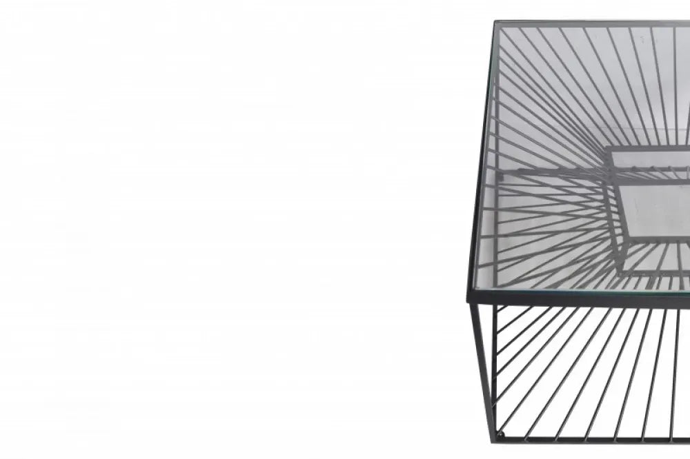 Masuta de cafea Patrata din Sticla Transparent si Metal Negru L60xH37cm Illusion