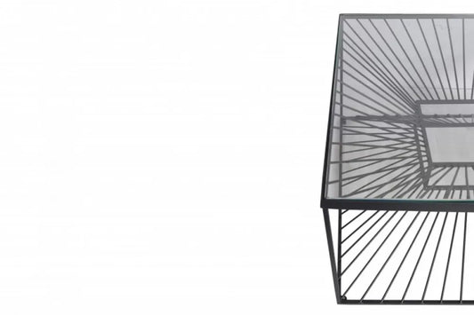 Masuta de cafea Patrata din Sticla Transparent si Metal Negru L60xH37cm Illusion