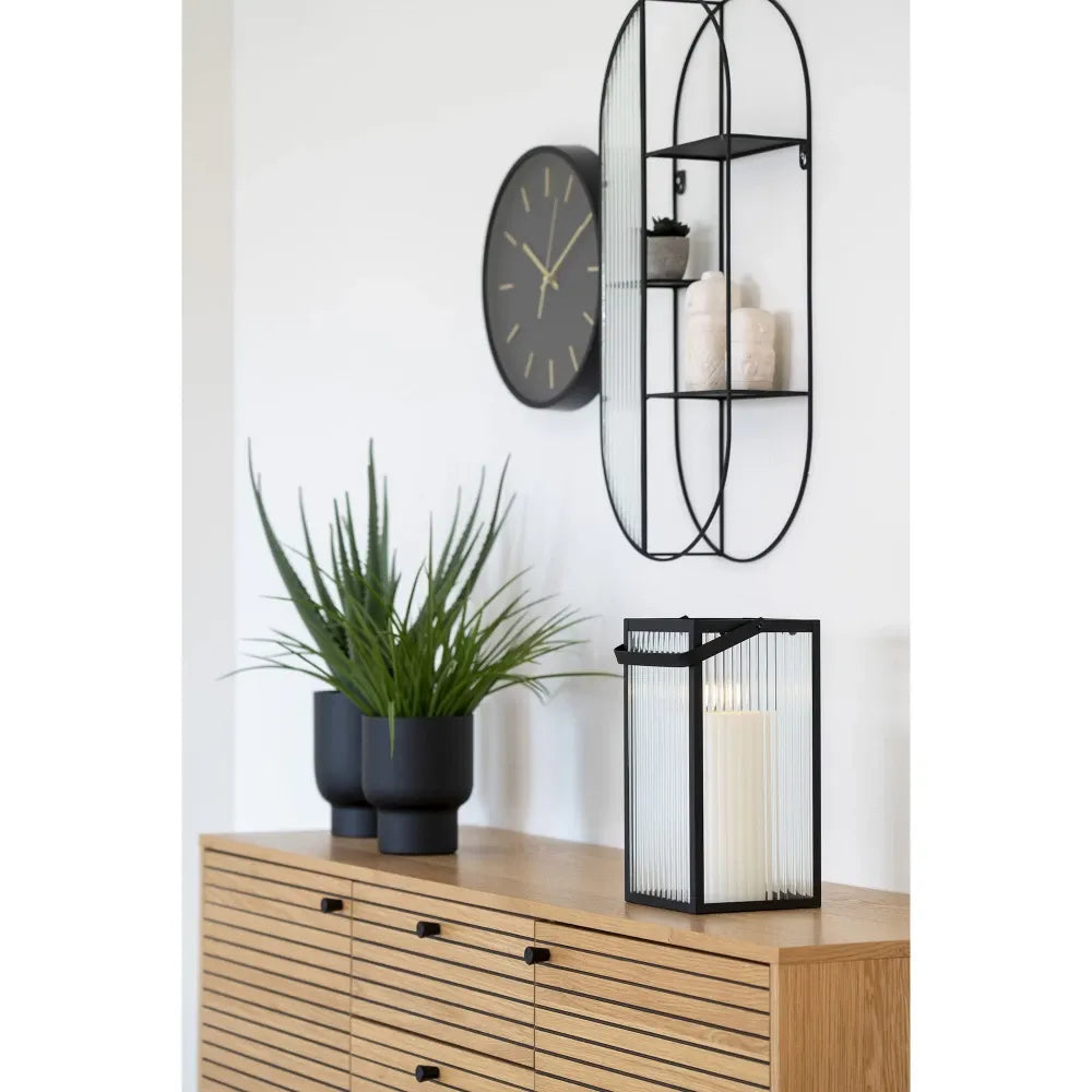 Comoda 3 setare 2 usi din Furnir de stejar/MDF Maro si Metal Negru L150xH74cm Kyoto