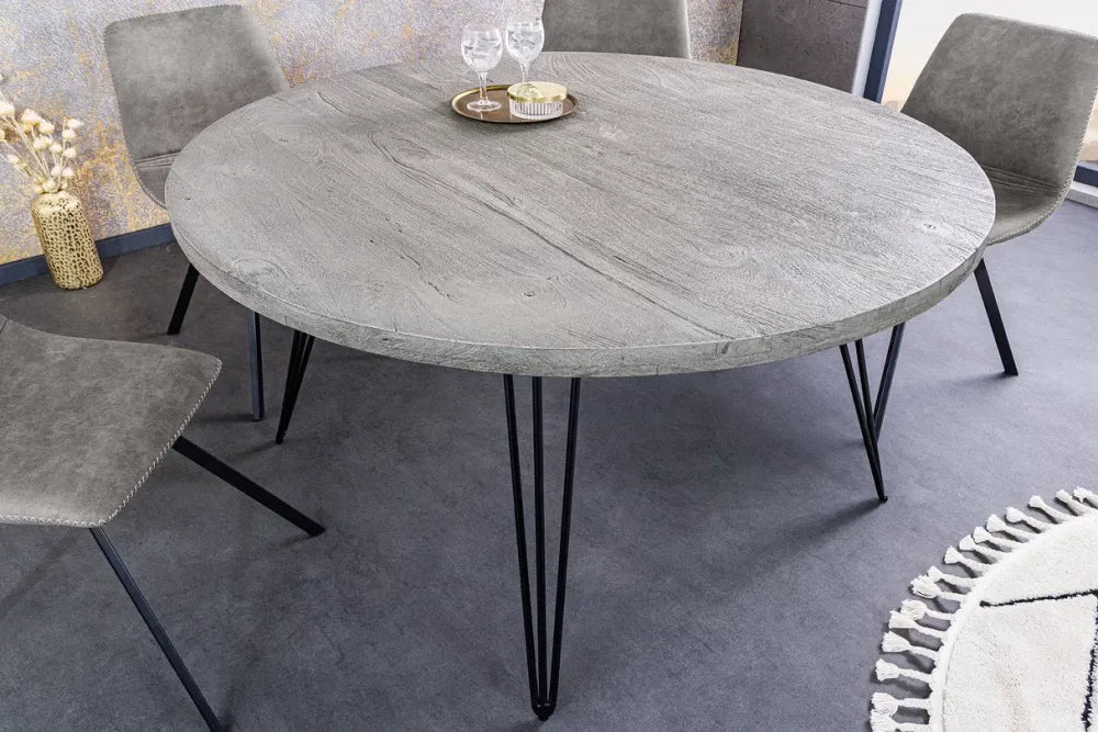 Masa rotunda din Lemn de mango Gri si Metal Negru D80xH77cm Scorpion