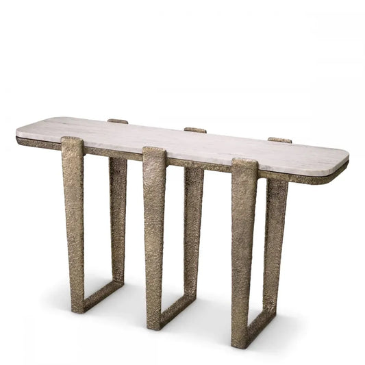 Consola din Marmura Bej si Metal Alama antichizata L140xH79cm Orinda Eichholtz
