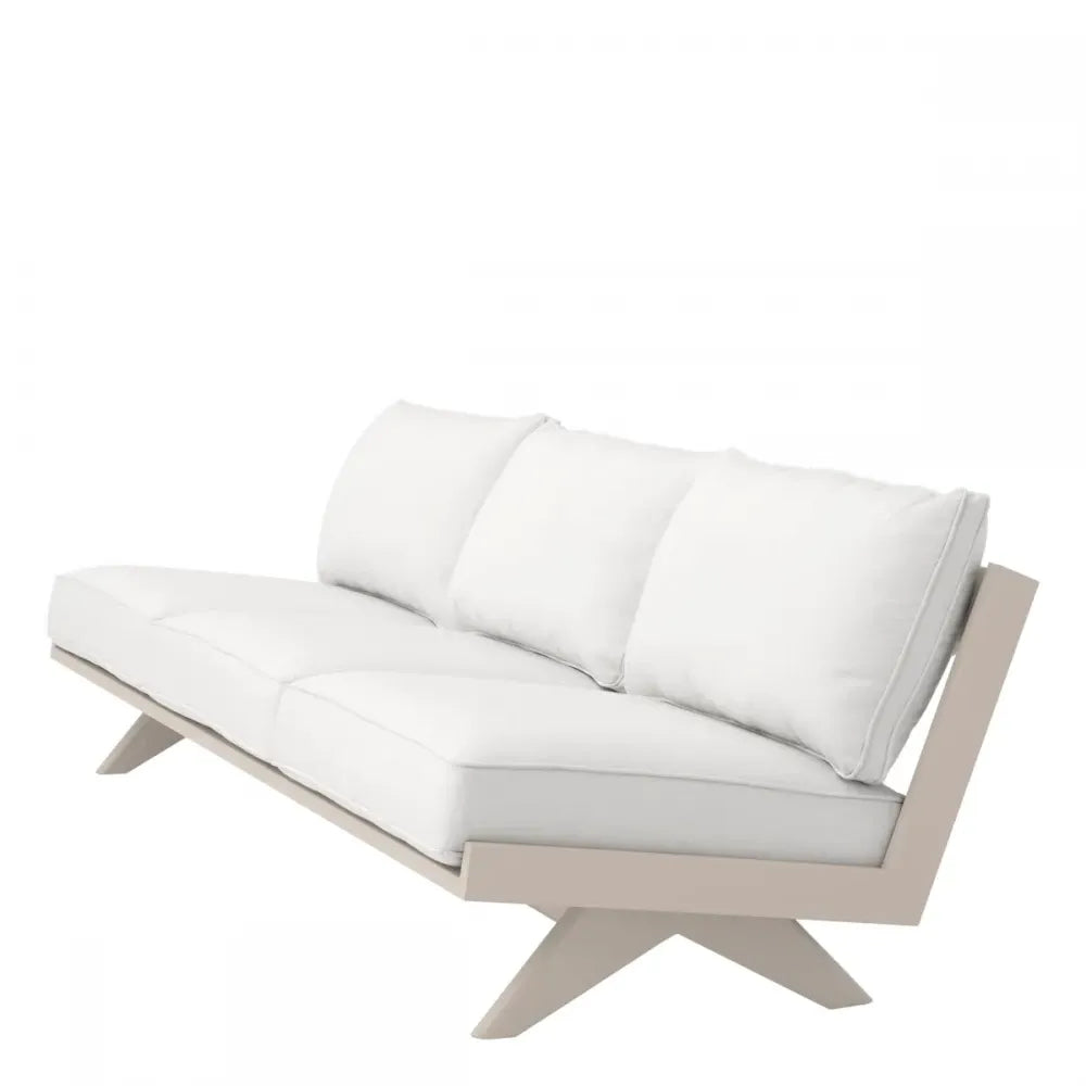 Canapea de exterior din Metal Bej si Stofa Alb H76xL230cm Lomax Eichholtz