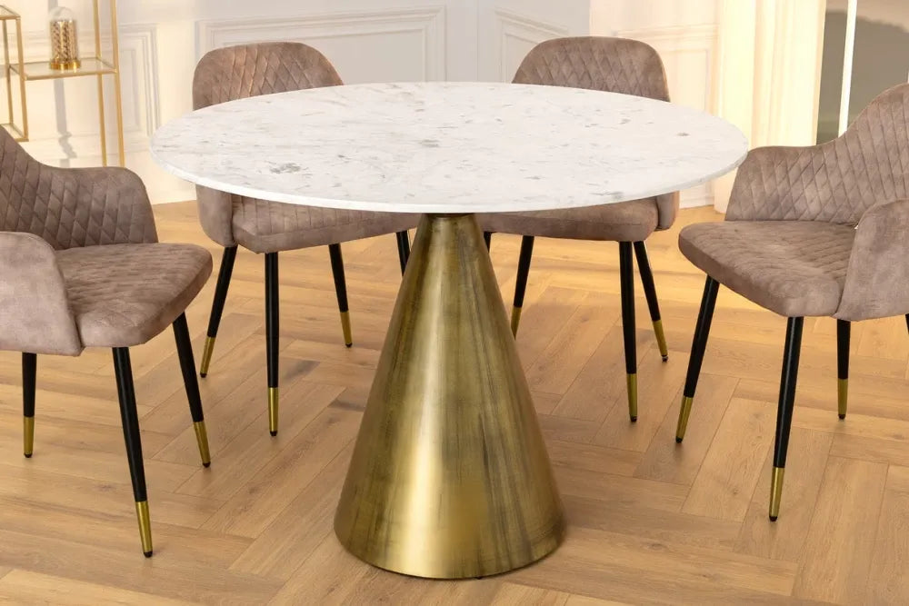 Masa rotunda din Marmura Alb si Metal Cupru D100xH77cm Elegancia