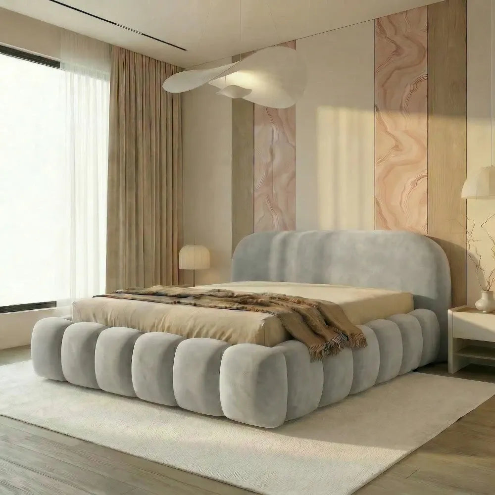 Pat tapitat cu material catifea Gri deschis 200 x 200 Orlando slim