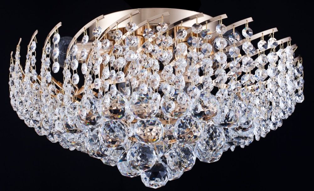 Candelabru Rotund din Metal si Cristal Auriu/Transparent Karolina D41xH24cm