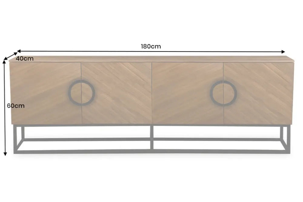 Comoda TV din MDF/Furnir de nuc Maro si Metal Negru L180xH60cm GRANDEZZA