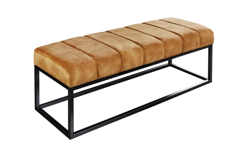 Bancheta din Metal Negru si Catifea Galben H40xL108cm Petit beaute