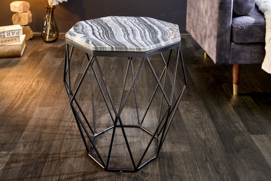 Masuta de cafea Hexagonala din Marmura si Metal Gri/Negru L50xH50cm Diamond