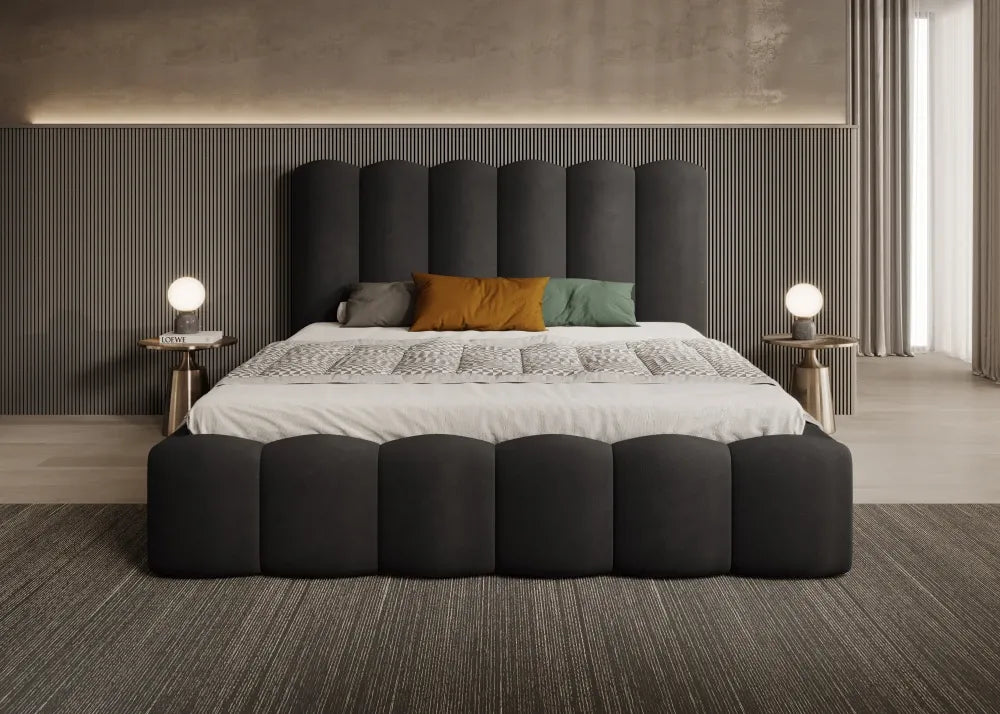 Pat 140 x 200 tapitat cu Catifea Magic velvet Negru Aveline