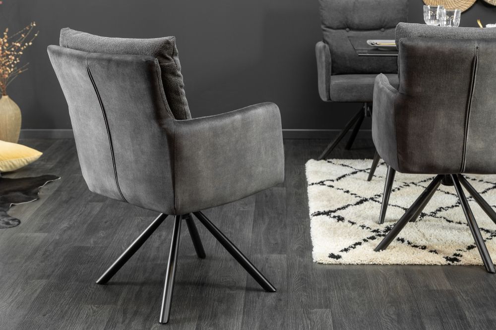 Scaun rotativ tapitat cu Stofa Gri antracit cu picioare din Metal Negru H90xL58xA68cm Big George