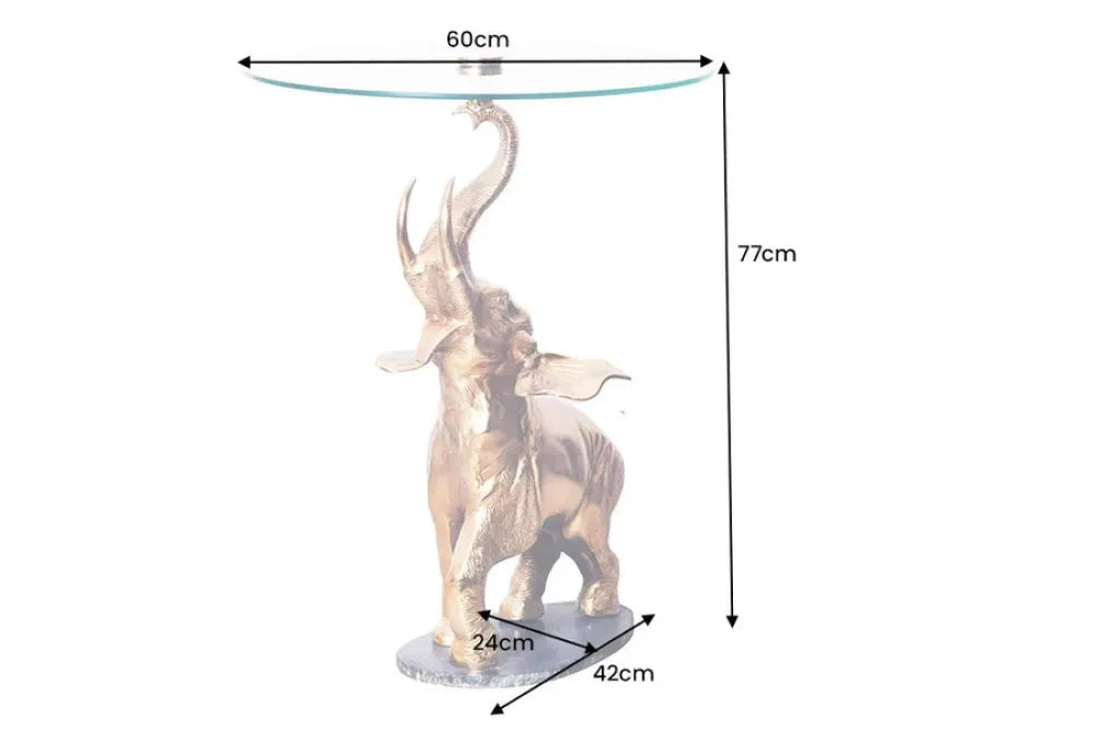 Masuta laterala din Sticla securizata Transparent si Metal/Marmura Auriu/Negru L60xH77cm Elephant