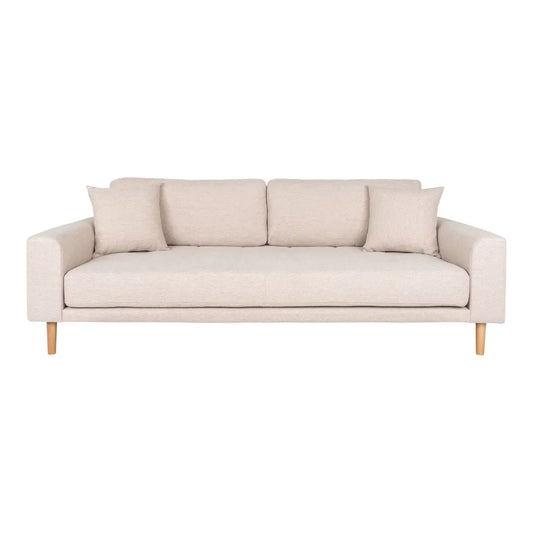 Canapea de 3 locuri cu picioare din lemn de fag maro tapitata cu Stofa Bej L210xH76cm Lido