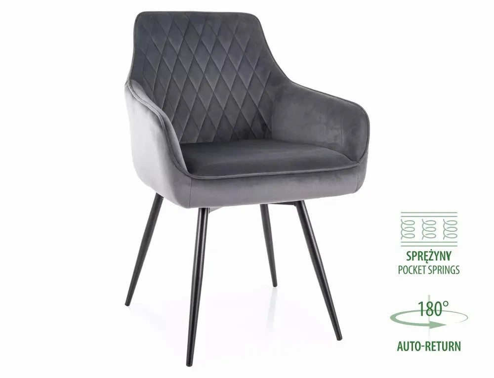 Set 2 scaune din Catifea Gri si Metal Negru Hx88Lx55xA58cm Marlo