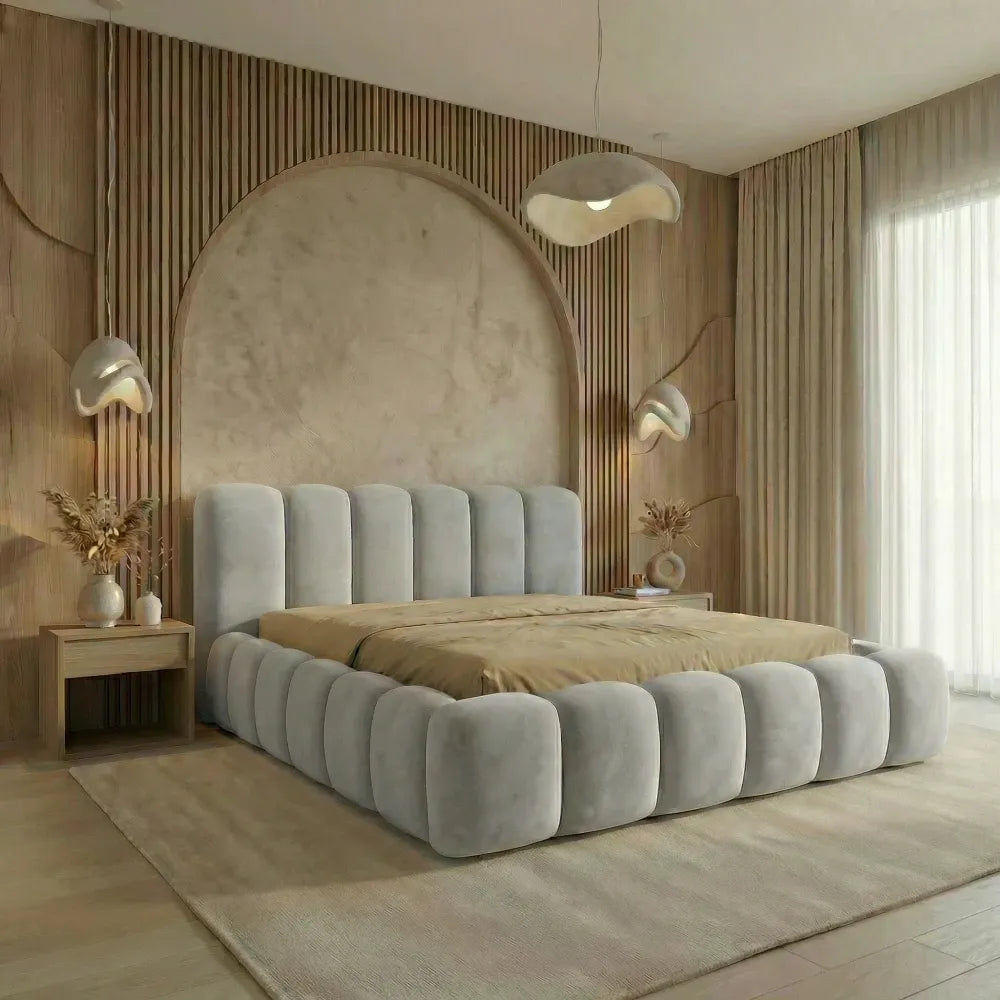 Pat tapitat cu material catifea Gri deschis 140 x 200 Dallas slim
