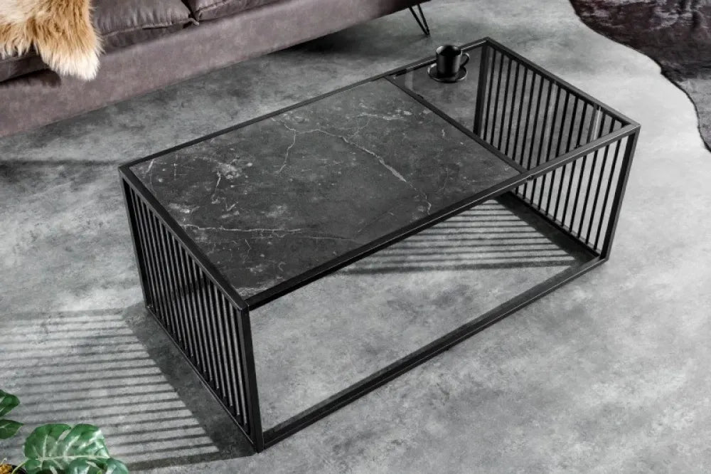 Masuta de cafea Dreptunghiulara din MDF+Sticla securizata Negru si Metal Negru L100xH40cm Architecture