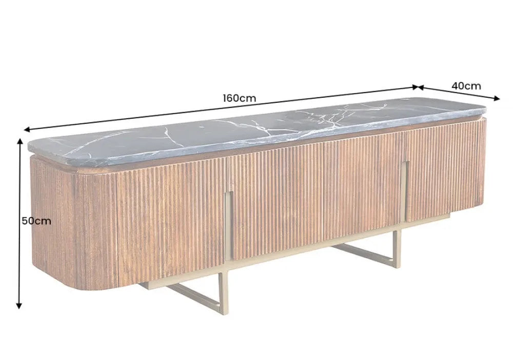 Comoda TV din Marmura Negru si Lemn de mango/Metal Maro/Auriu L160xH50cm GATSBY