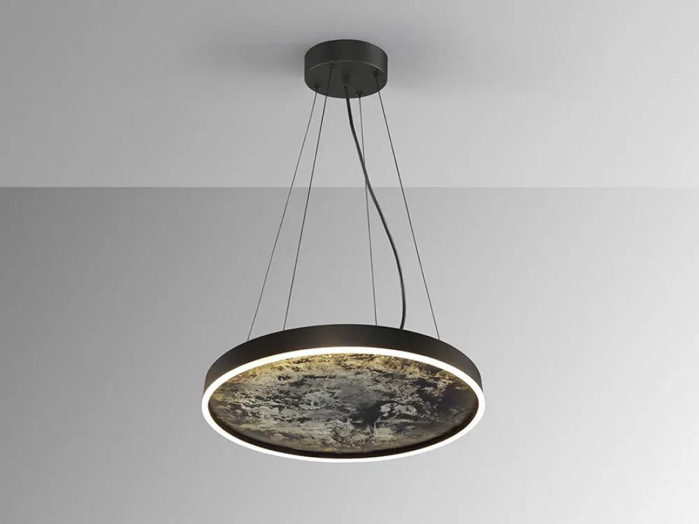 Lustra din Metal Negru si Ardezie Multicolor H200xD60cm Stone