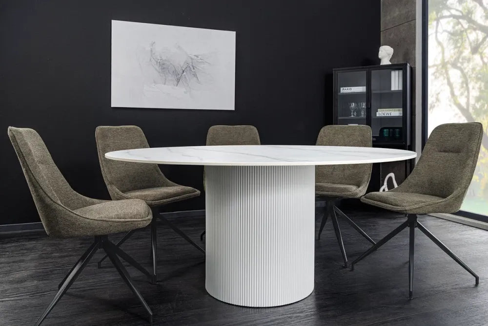 Masa din Ceramica Alb cu efect de marmura si MDF Alb D120xH75cm Unique
