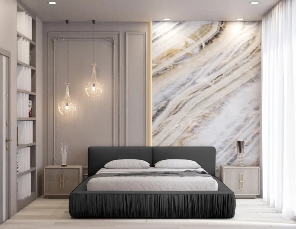 Pat 180x200cm tapitat cu Catifea Negru Naomi