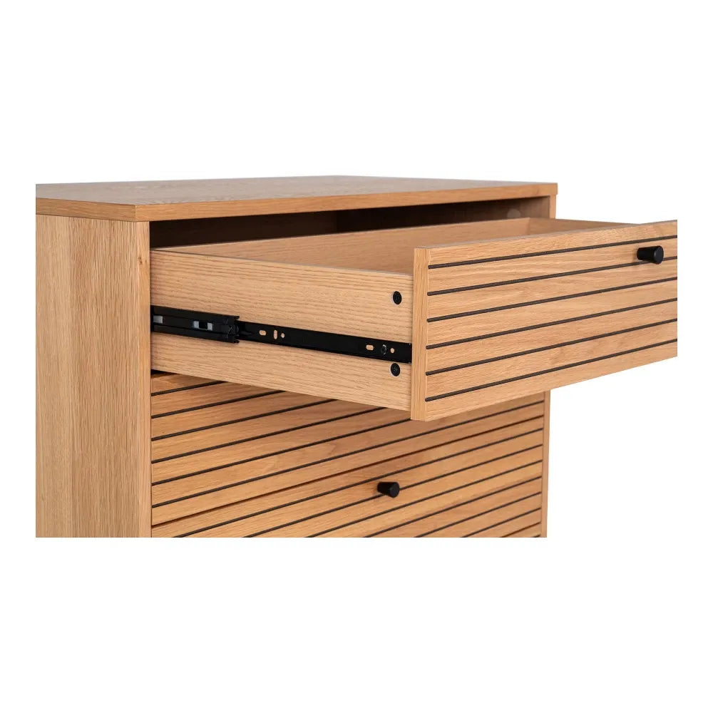 Comoda 4 setare din Furnir de stejar/MDF Maro si Metal Negru L80xH85cm Kyoto