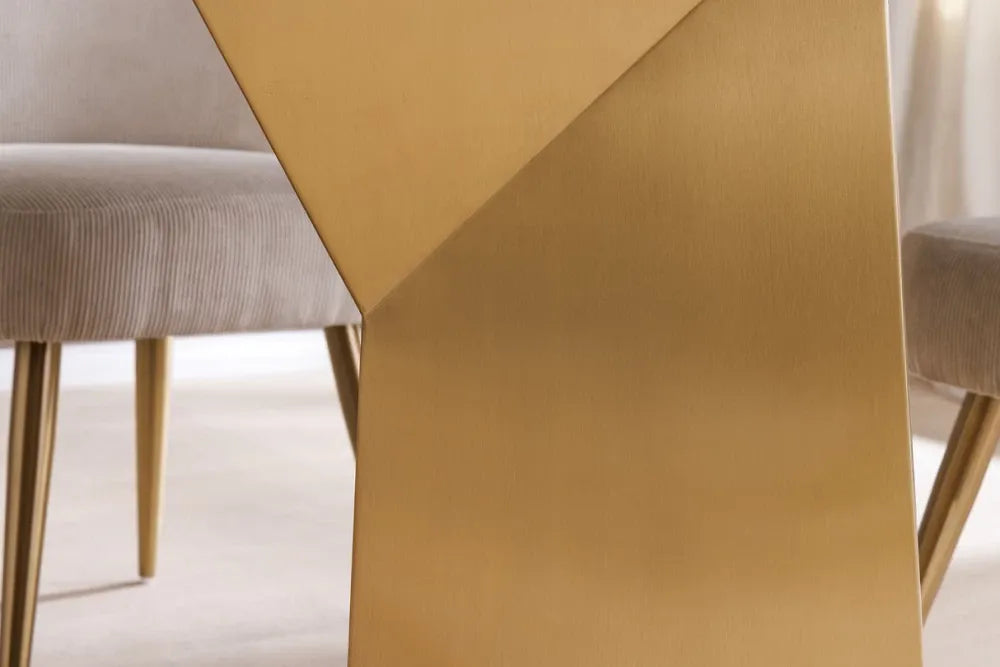Masa din Marmura Alb si Metal Auriu L200xH76cm Extravagancia