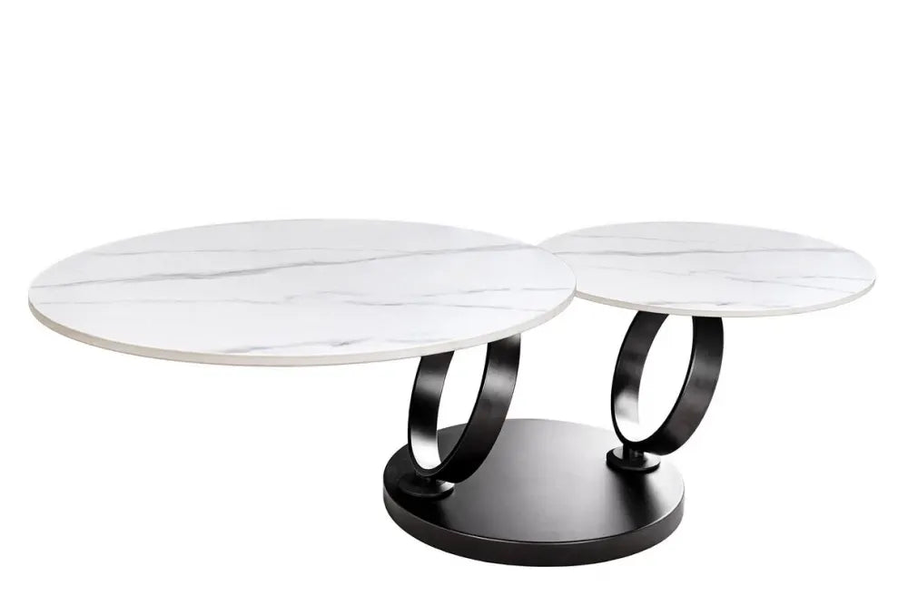 Masuta de cafea din Ceramica Alb si Metal Negru L135xH44cm Dancing Rings