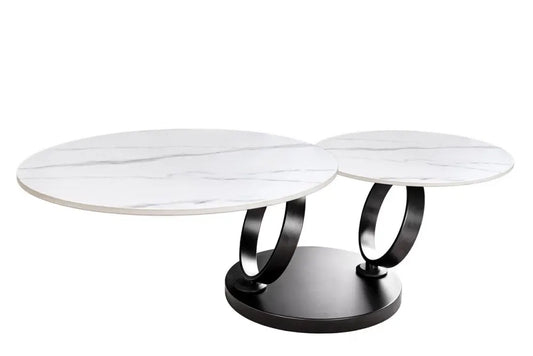 Masuta de cafea din Ceramica Alb si Metal Negru L135xH44cm Dancing Rings