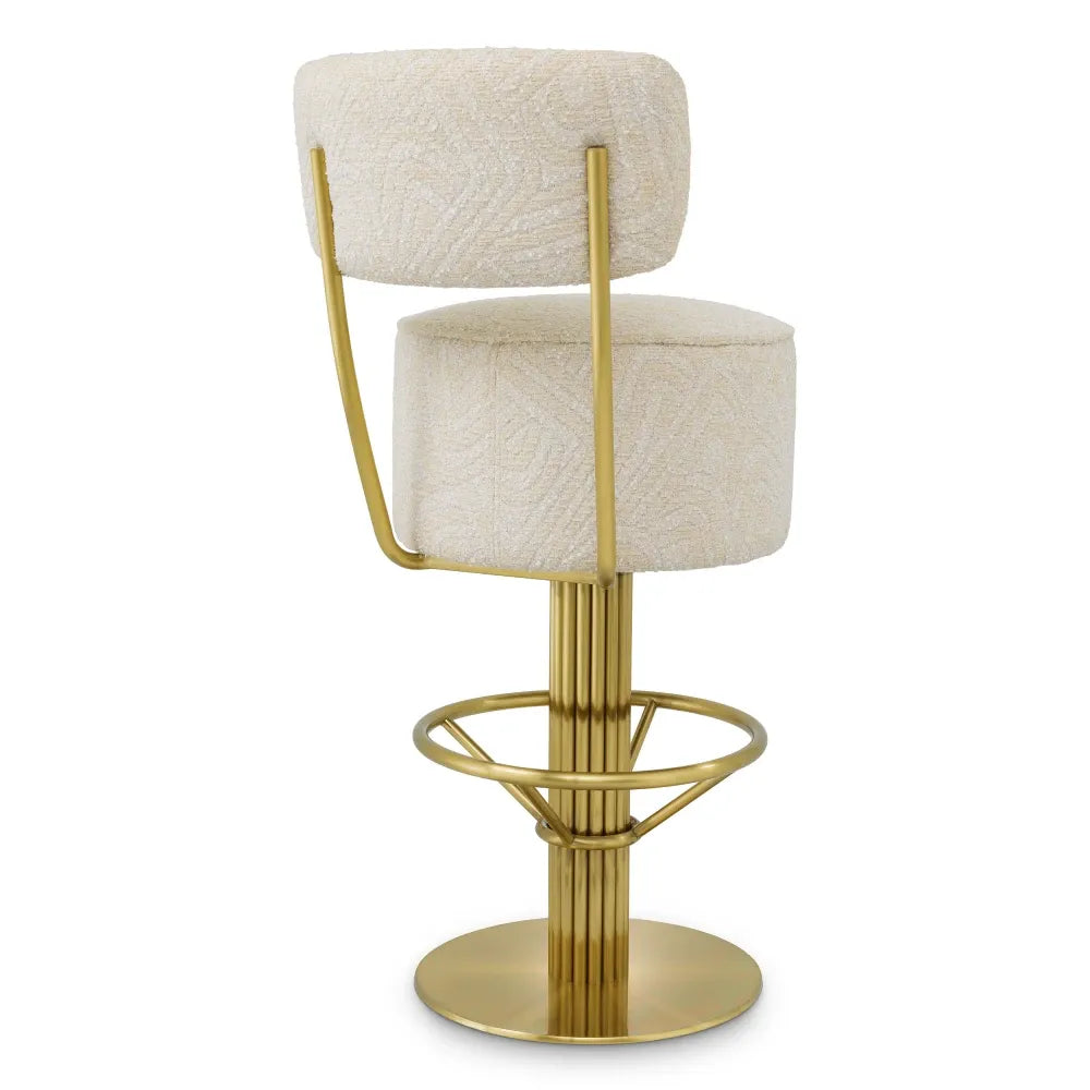 Scaun de bar rotativ cu spatar tapitat cu Stofa Crem L44xA56xH104cm Carleton Eichholtz