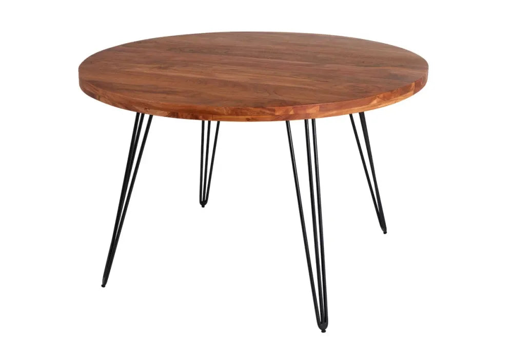 Masa rotunda din Lemn de salcam Maro si Metal Negru D120xH76cm Scorpion