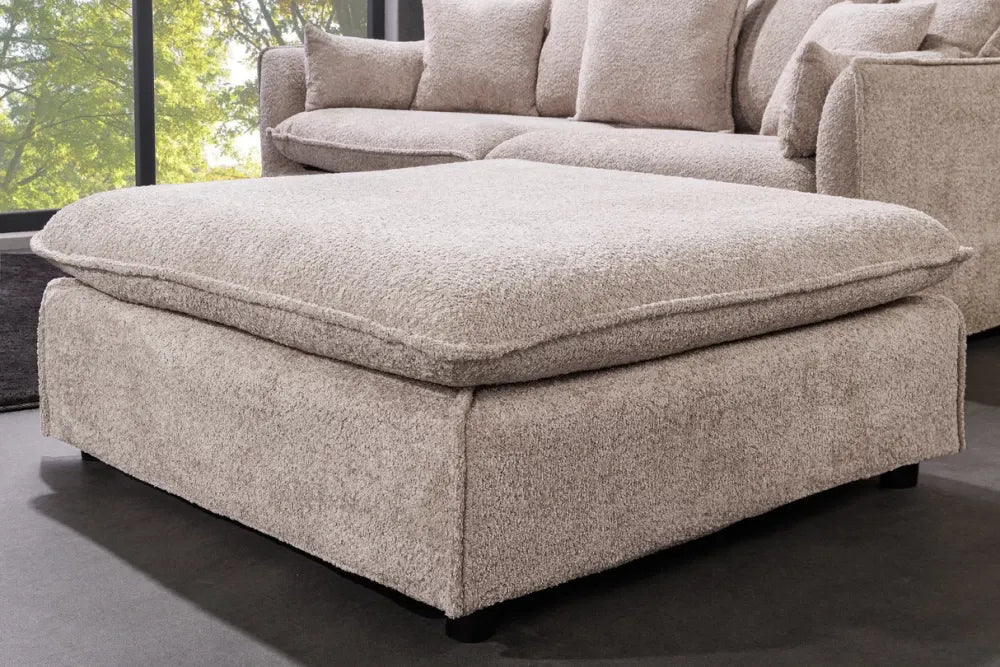 Puf cu husa detasabila din Lemn Negru si Stofa boucle Bej H42xL100cm Heaven