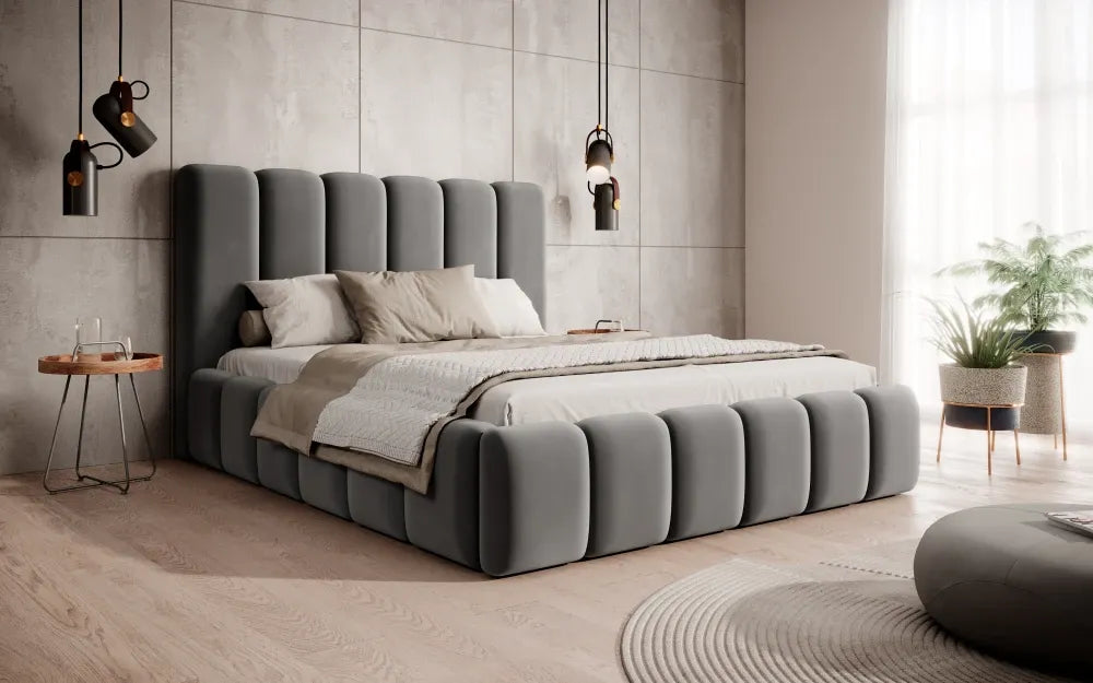Pat 140 x 200 tapitat cu Catifea Monolith Gri Arden