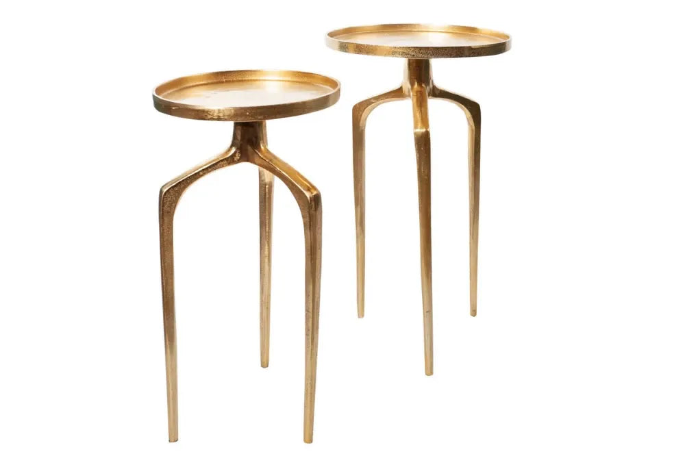 Set 2 masute laterale din Metal Auriu D28/34xH54/59cm Abstract