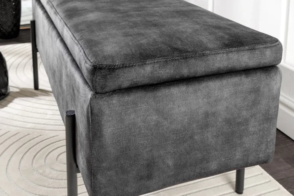 Bancheta cu spatiu de depozitare din Metal Negru si Catifea Gri H46xL100cm Loft