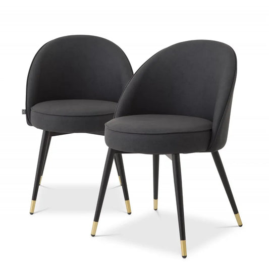 Set 2 scaune tapitat cu Piele artificiala Gri inchis cu picioare din Metal Negru/Auriu H83xL55xA64cm Cooper Eichholtz