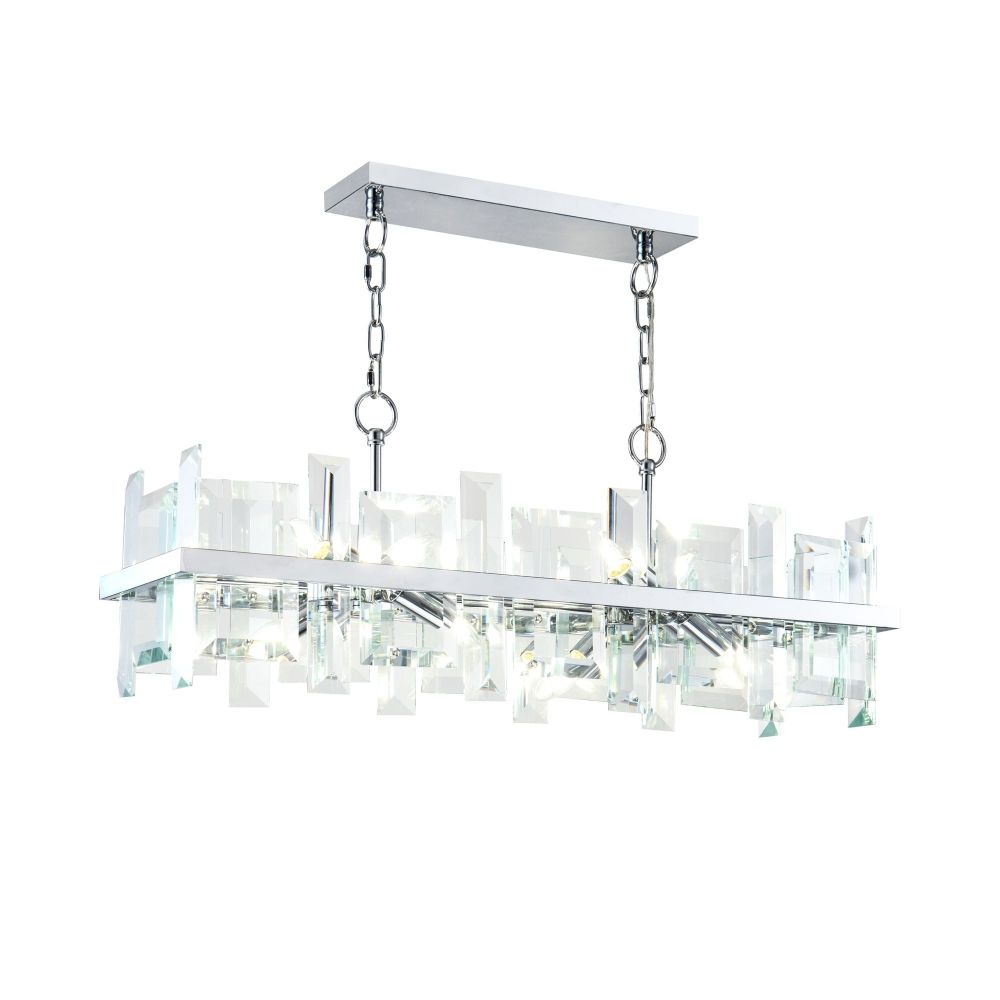 Lustra dreptunghiulara cu inaltime reglabila din Sticla Transparent cu 8 becuri L86x27xH154cm Cerezo