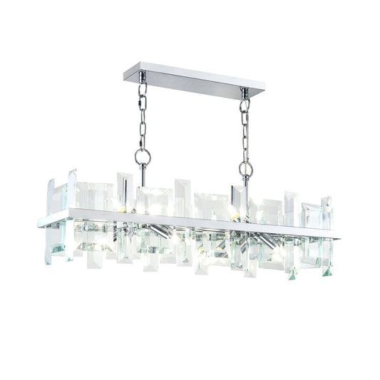 Lustra dreptunghiulara cu inaltime reglabila din Sticla Transparent cu 8 becuri L86x27xH154cm Cerezo