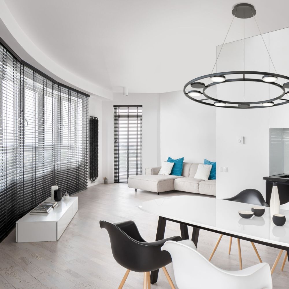 Lustra rotunda cu inaltime reglabila din Metal Negru cu LED  D80xH150cm Fad
