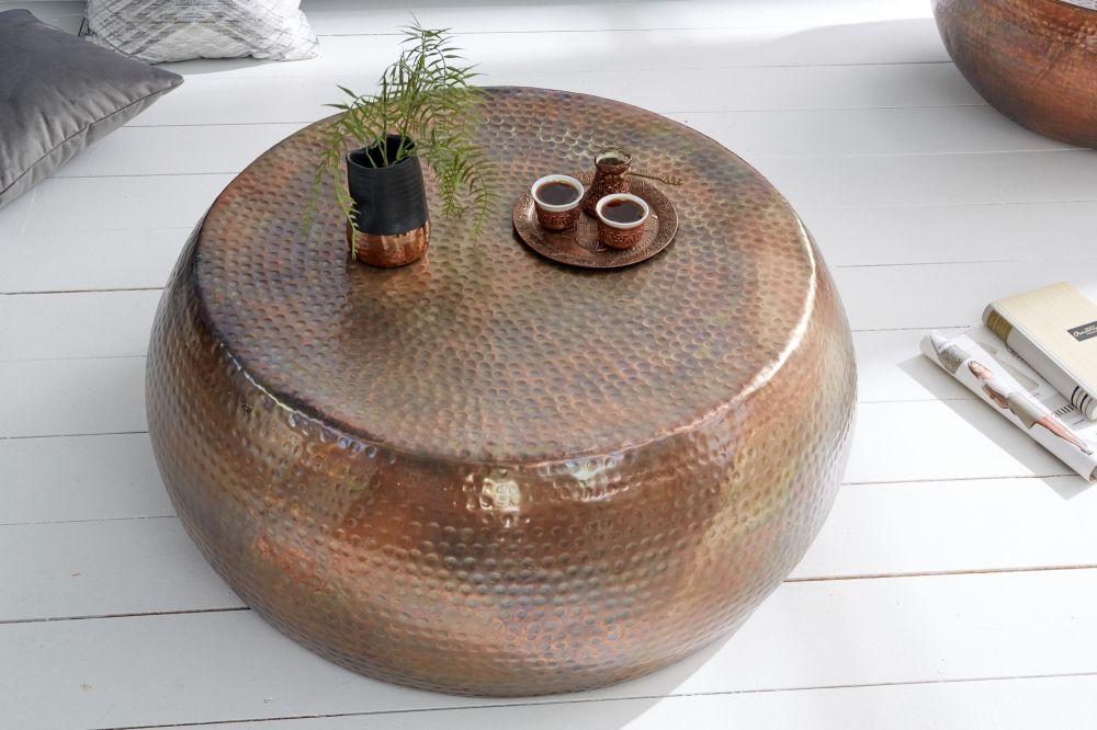 Masuta de cafea Rotunda din Metal Cupru D80xH30cm Orient
