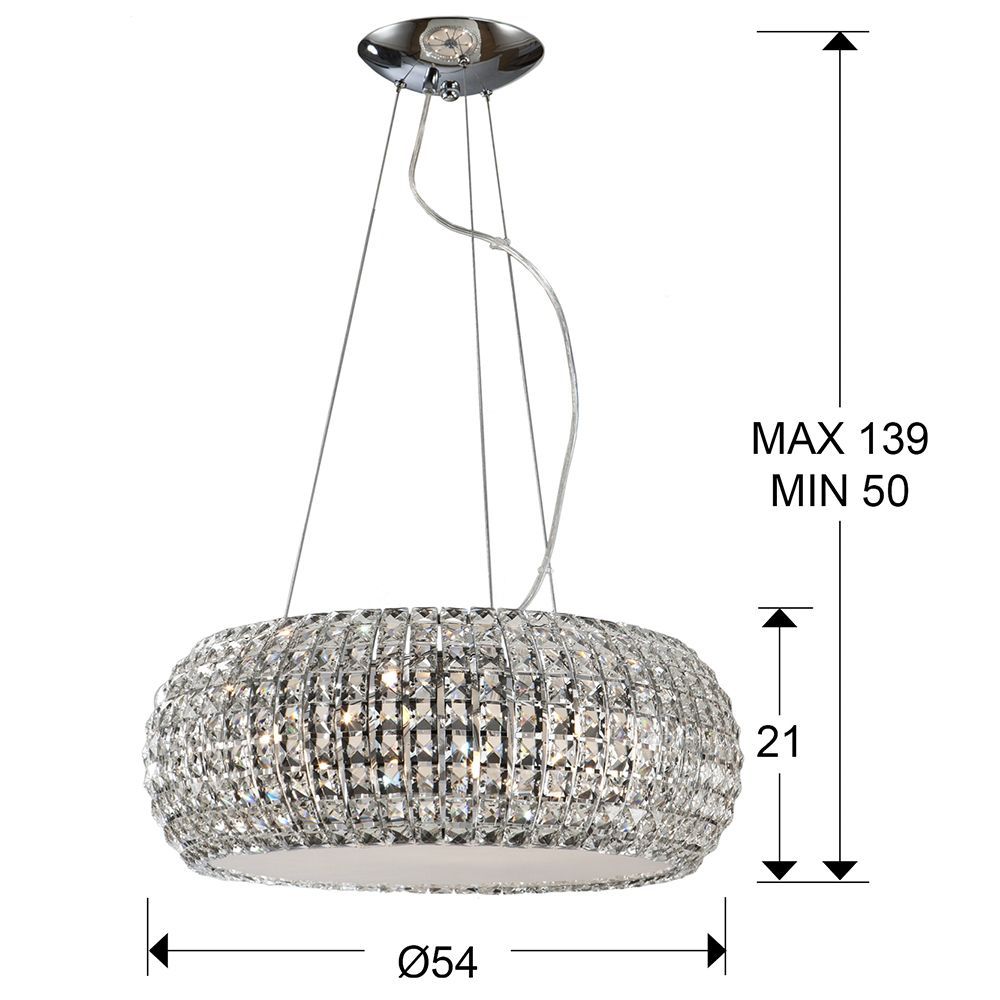 Lustra rotunda cu inaltime reglabila din Metal Argintiu cu 9 becuri D54xH139cm Diamond