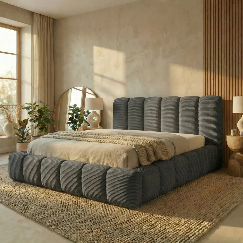 Pat tapitat cu material raiat Gri 160 x 200 Dallas slim