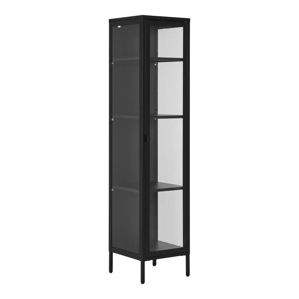 Dulap ingust cu 1 usa din Sticla si Metal Negru L40xH180cm Brisbane Slim