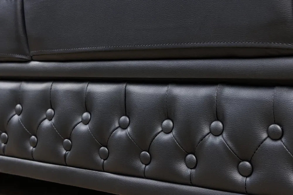Canapea 3 locuri tapitat cu Piele artificiala Negru L205cm Chesterfield