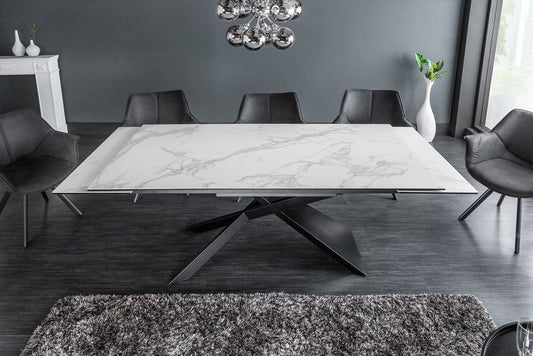 Masa extensibila dreptunghiulara din Ceramica Alb/Negru de 8-10 persoane L180/260x90cm Euphoria