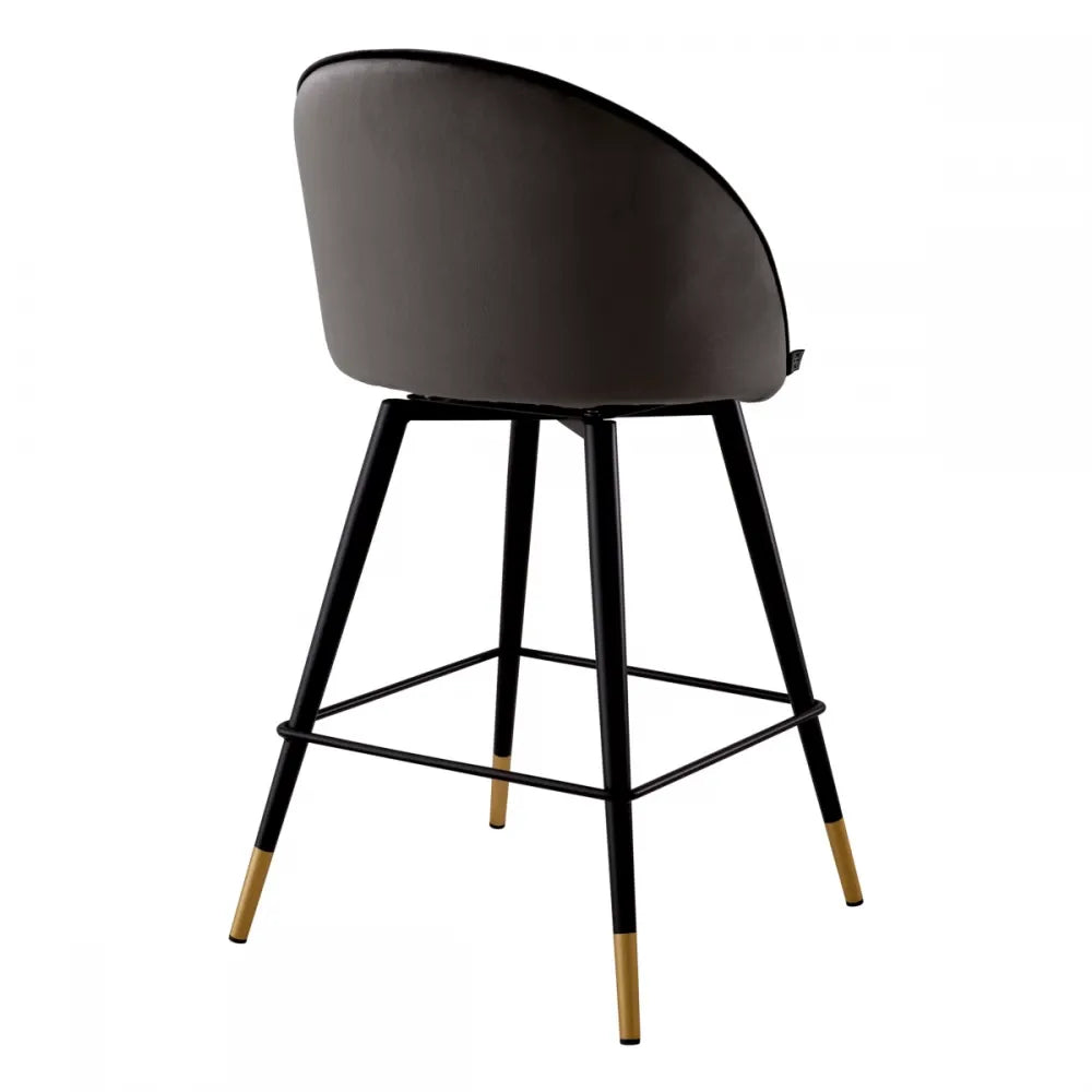 Set 2 scaune de insula pivotante tapitat cu Catifea Gri inchis cu picioare din Metal Negru/Auriu H93xL50xA50cm Cooper Eichholtz
