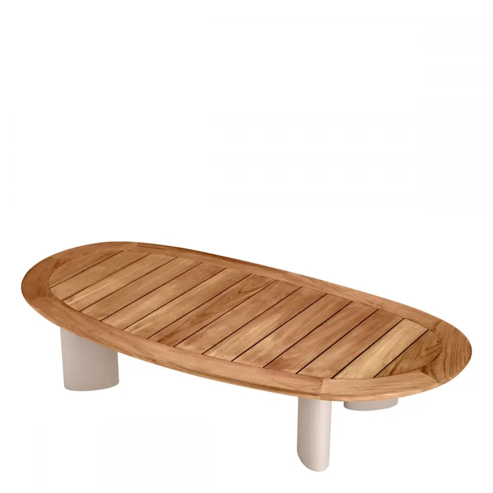 Masuta de cafea pentru exterior din Metal Bej si Lemn de tec Maro H34.5xL170.5cm Free Form Eichholtz